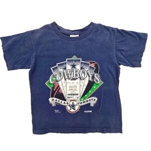 Vintage Dallas Cowboys T Shirt Youth 10-12 Navy Blue Texas Stadium Tickets 90s